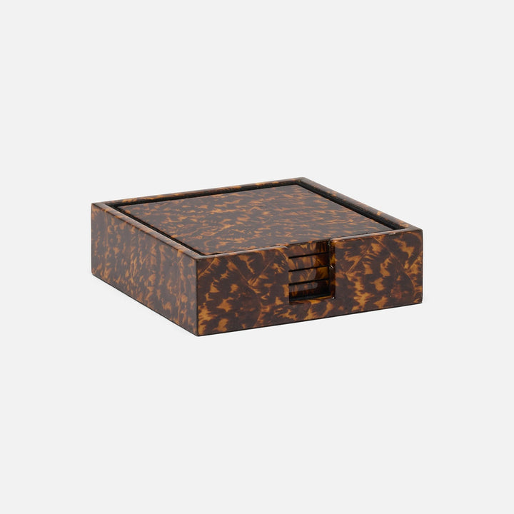 Hartley High-Gloss Set Of 4 Coasters With Box Faux Tortoise