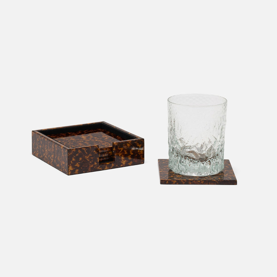 Hartley High-Gloss Set Of 4 Coasters With Box Faux Tortoise