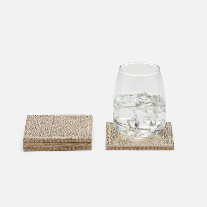 Jessica Square Gold Foil Full-Grain Leather Coasters Boxed Set Of 4