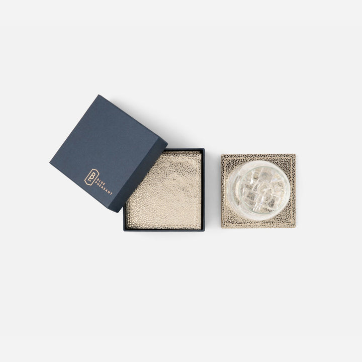 Jessica Square Gold Foil Full-Grain Leather Coasters Boxed Set Of 4