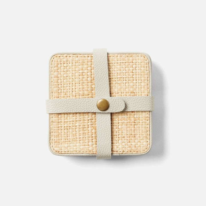 Kenneth Natural/Light Gray Set Of 6 Coasters W/ Strap Rayon/Leather
