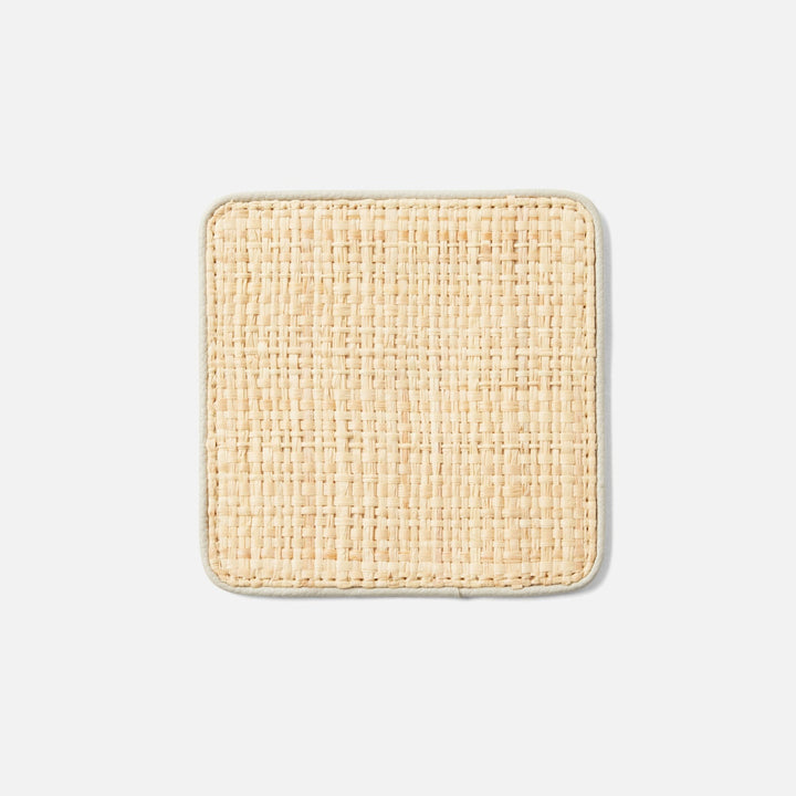 Kenneth Natural/Light Gray Set Of 6 Coasters W/ Strap Rayon/Leather