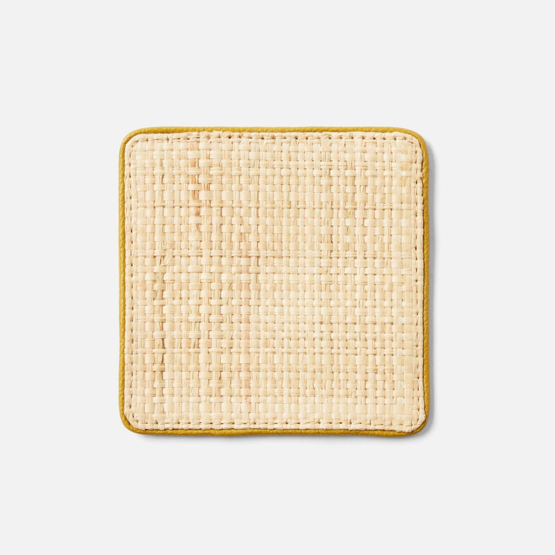 Kenneth Natural/Mustard Set Of 6 Coasters W/ Strap Rayon/Leather