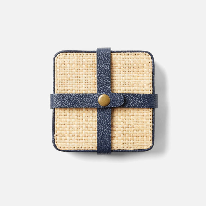 Kenneth Natural/Navy Set Of 6 Coasters W/ Strap Rayon/Leather