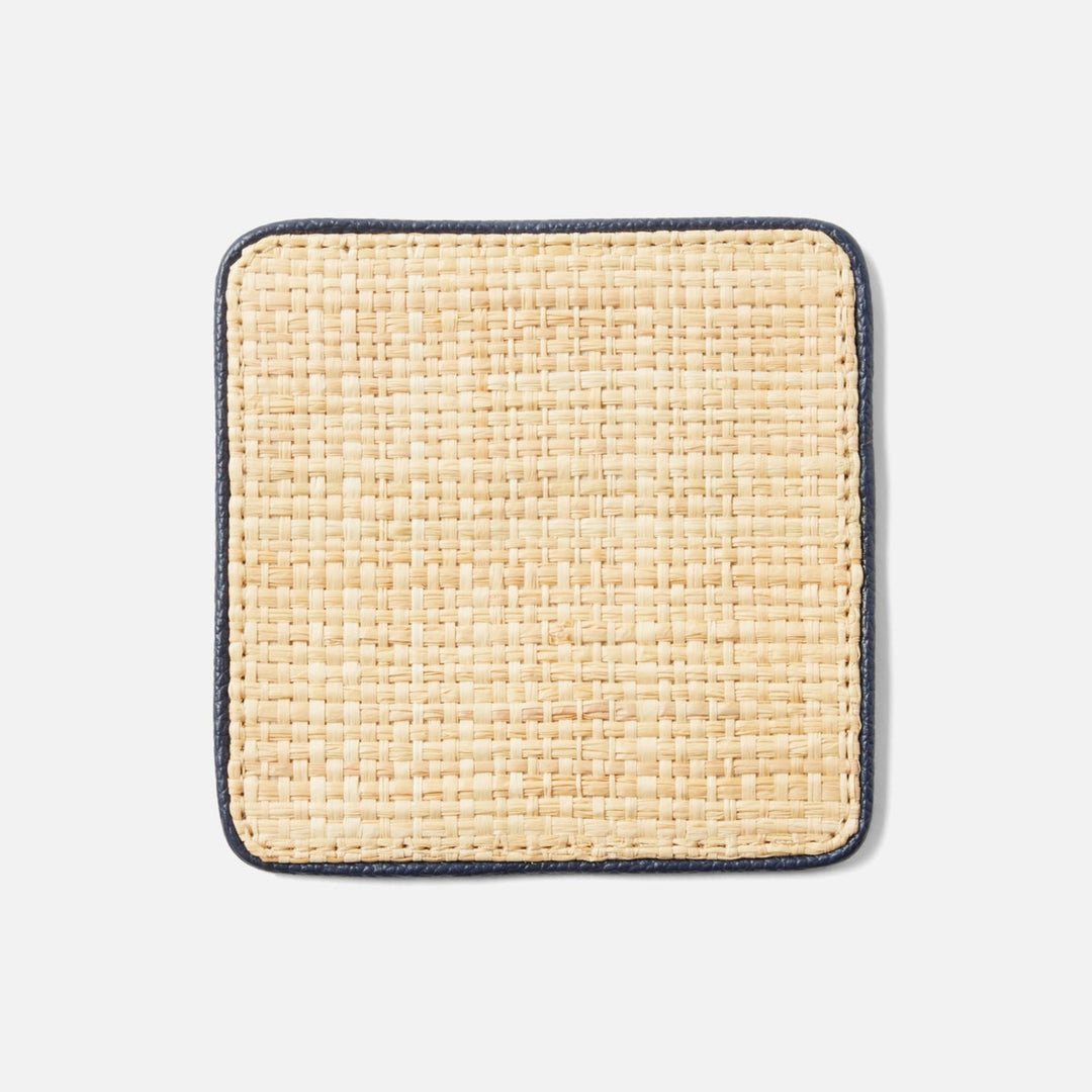 Kenneth Natural/Navy Set Of 6 Coasters W/ Strap Rayon/Leather