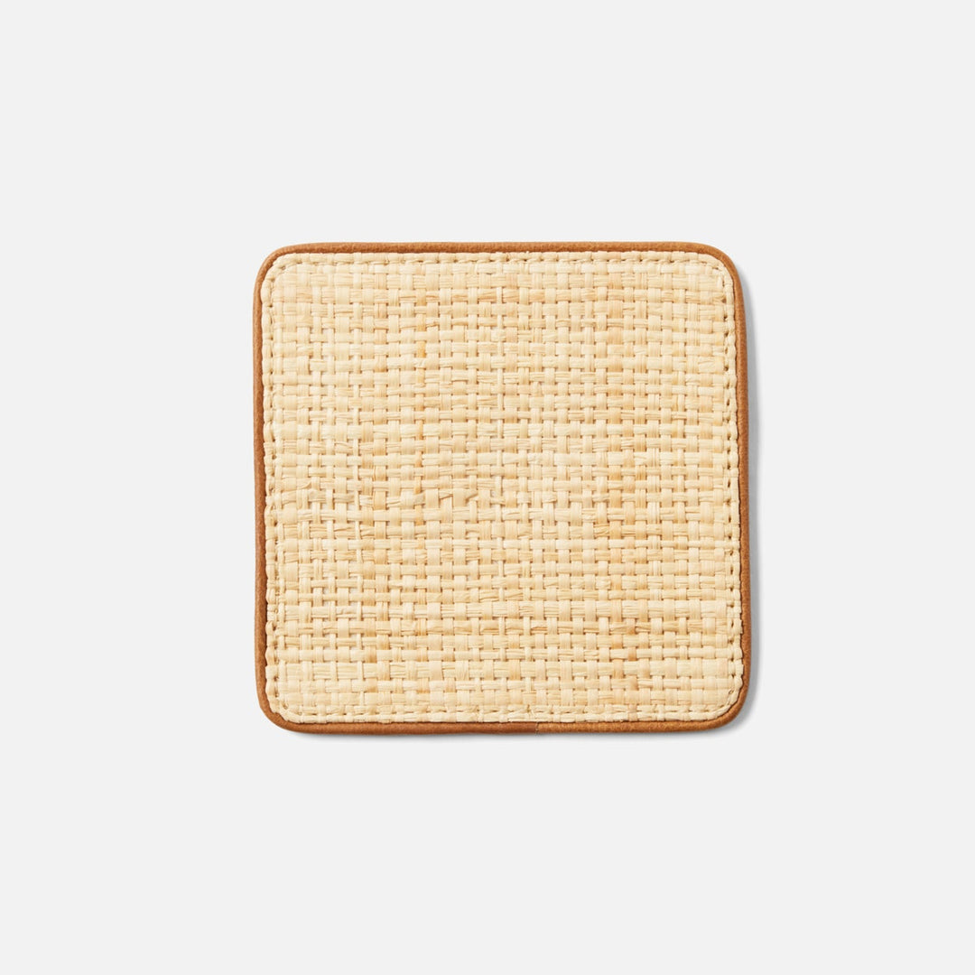 Kenneth Natural/Saddle Set Of 6 Coasters W/ Strap Rayon/Leather