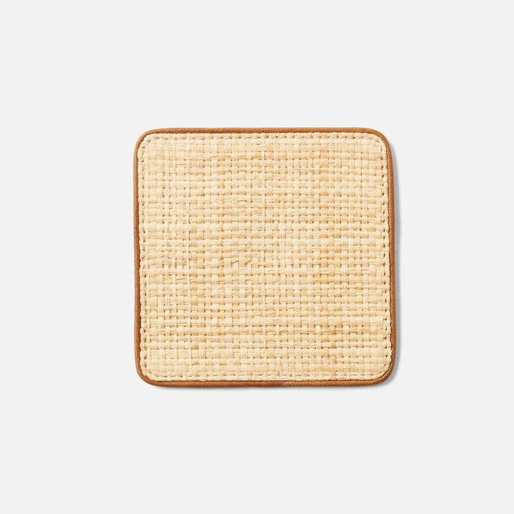 Kenneth Natural/Saddle Set Of 6 Coasters W/ Strap Rayon/Leather