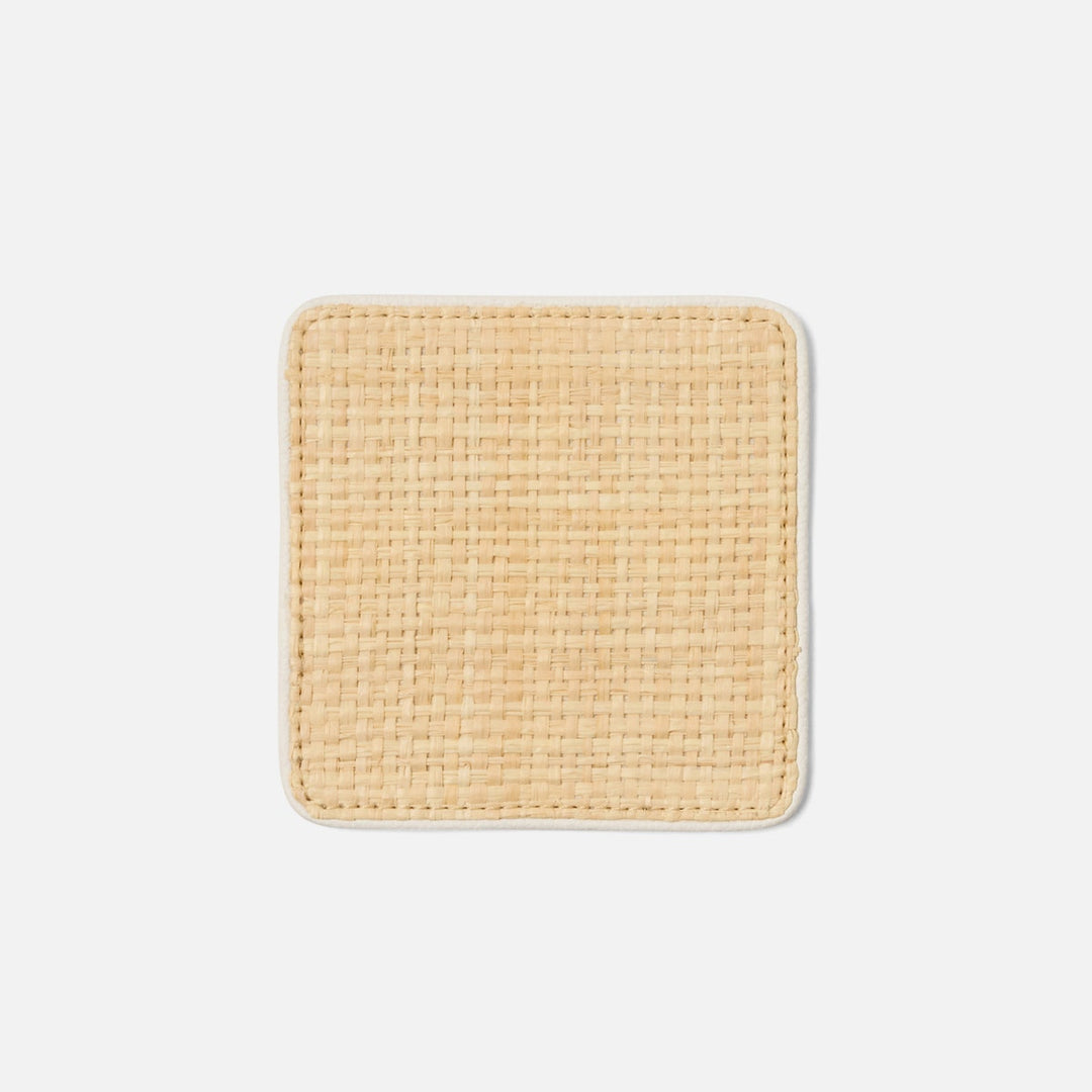 Kenneth Natural/White Set Of 6 Coasters W/ Strap Raffia/Rayon/Leather