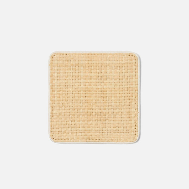 Kenneth Natural/White Set Of 6 Coasters W/ Strap Raffia/Rayon/Leather