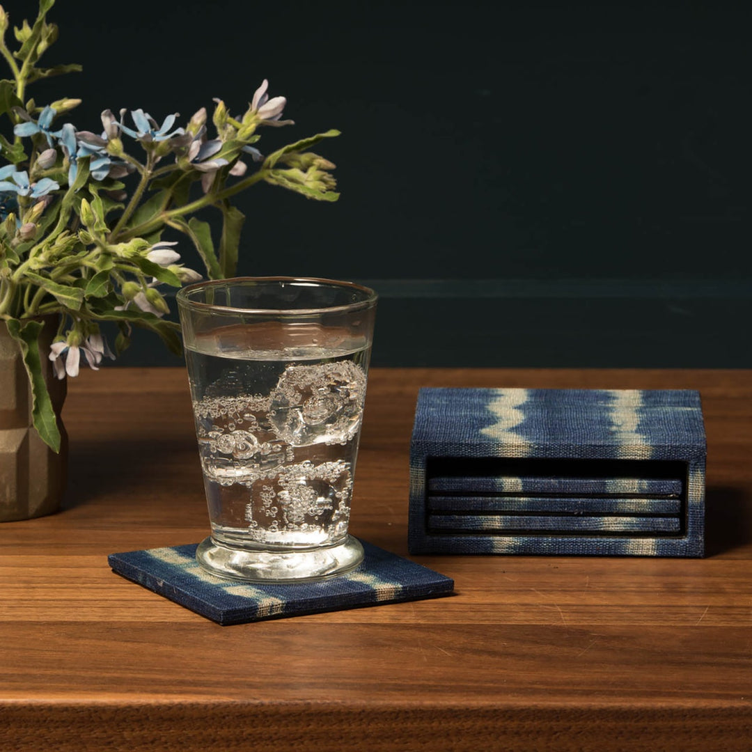 Kuta Blue Tie Dye Coasters Set Of 4 Abaca Pack/2