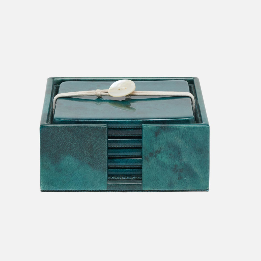 Nelson Blue Gloss Coasters Vellum Leather Set Of 6