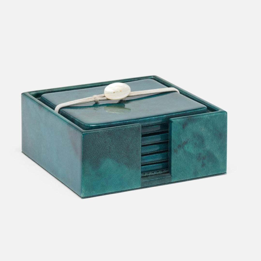 Nelson Blue Gloss Coasters Vellum Leather Set Of 6