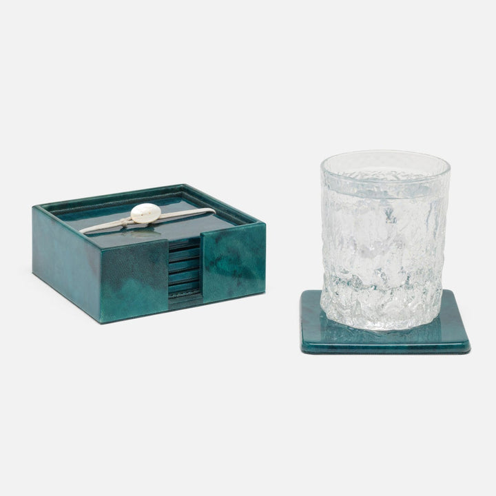 Nelson Blue Gloss Coasters Vellum Leather Set Of 6