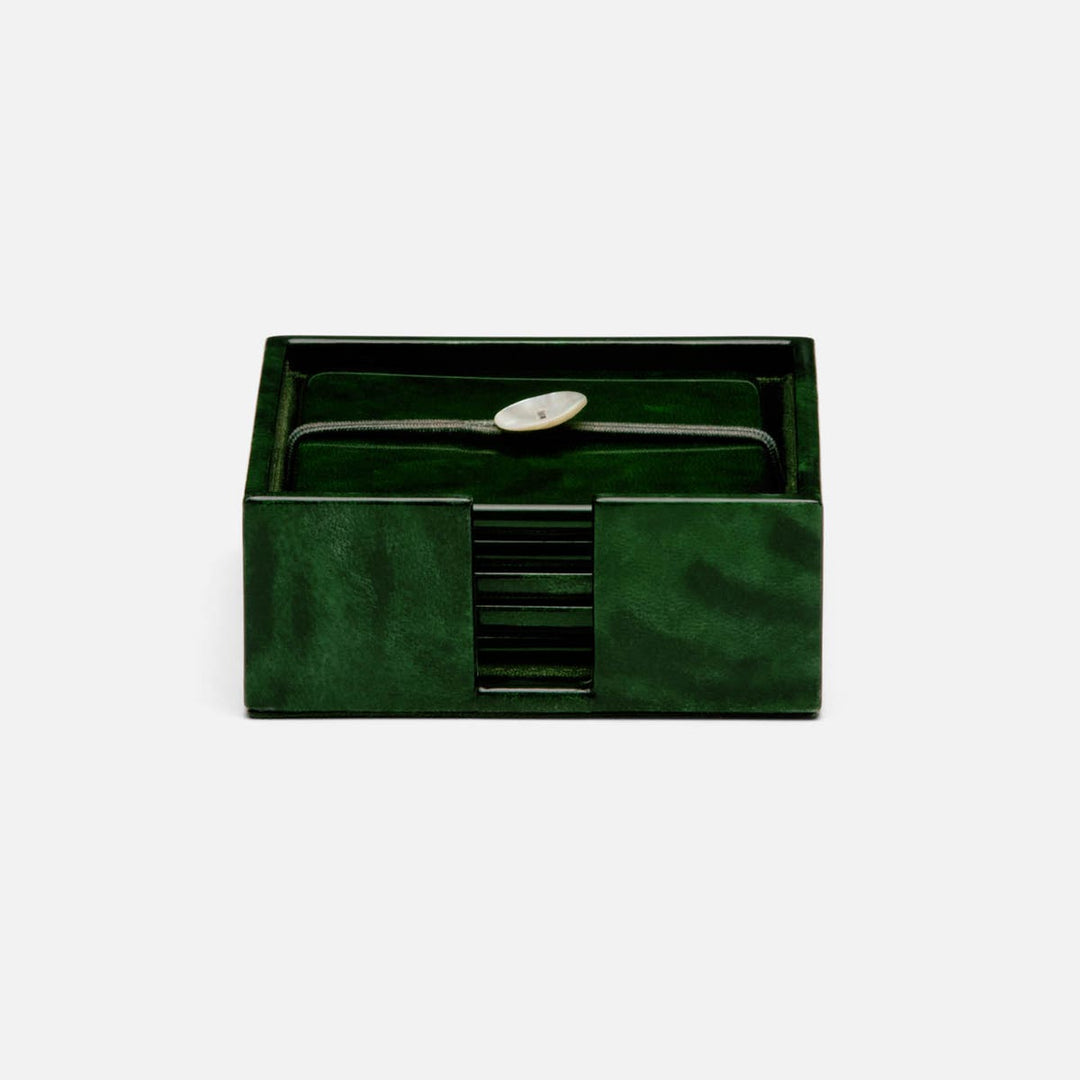 Nelson Emerald Gloss Coasters Vellum Leather Set Of 6
