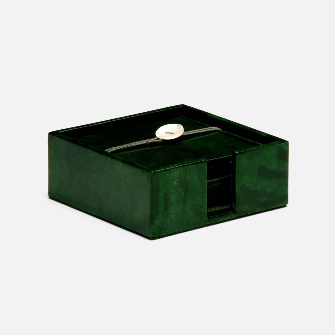 Nelson Emerald Gloss Coasters Vellum Leather Set Of 6