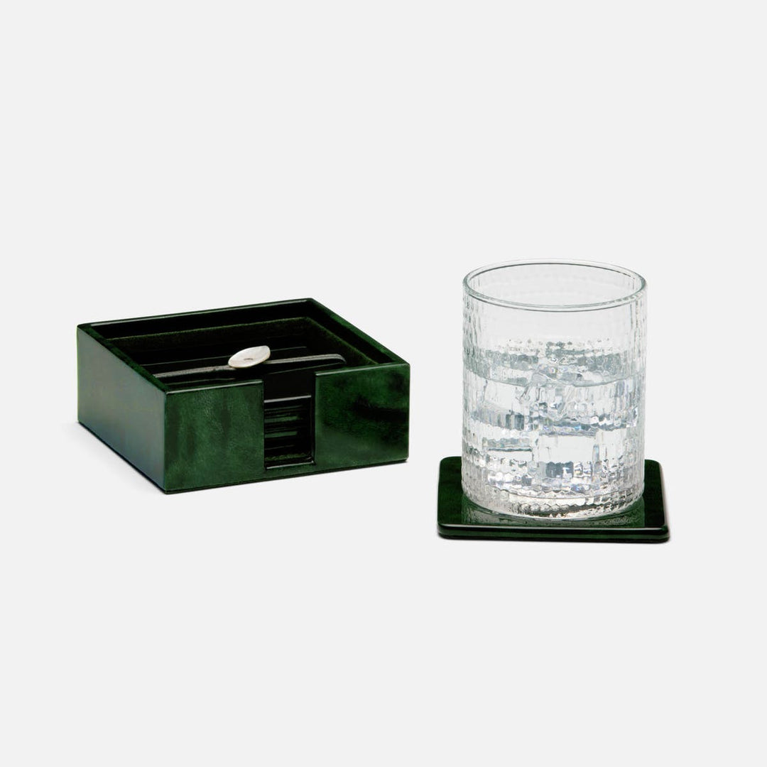 Nelson Emerald Gloss Coasters Vellum Leather Set Of 6