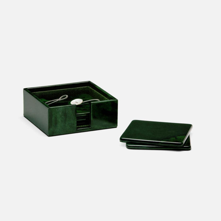 Nelson Emerald Gloss Coasters Vellum Leather Set Of 6
