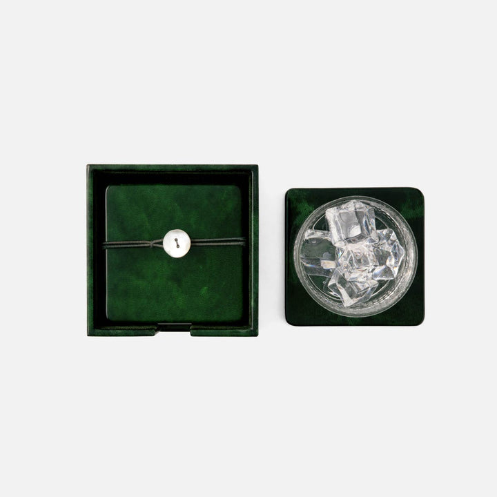 Nelson Emerald Gloss Coasters Vellum Leather Set Of 6