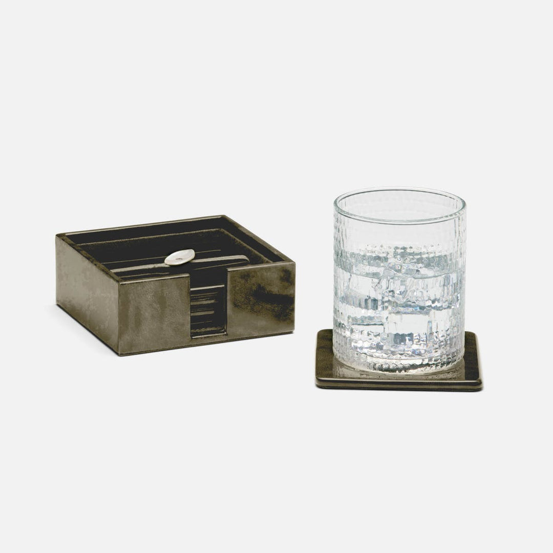 Nelson Gray Gloss Coasters Vellum Leather Set Of 6