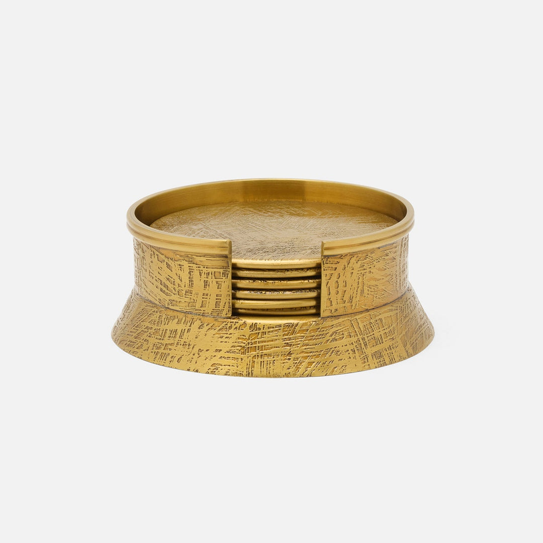 Sevasti Antique Brass Textured Round Coaster Set Of 6 Metal