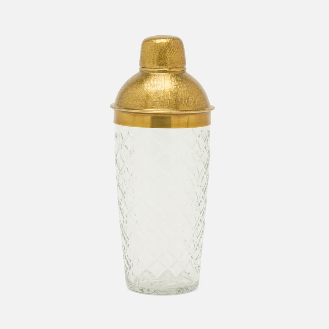 Sevasti Antique Brass Diamond Etched Cocktail Shaker Metal/Glass