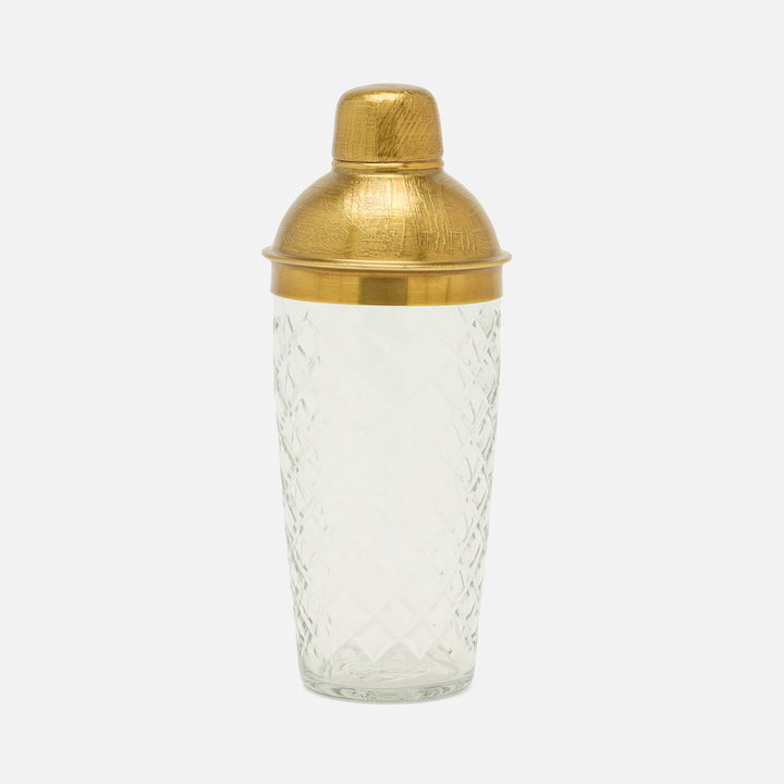 Sevasti Antique Brass Diamond Etched Cocktail Shaker Metal/Glass