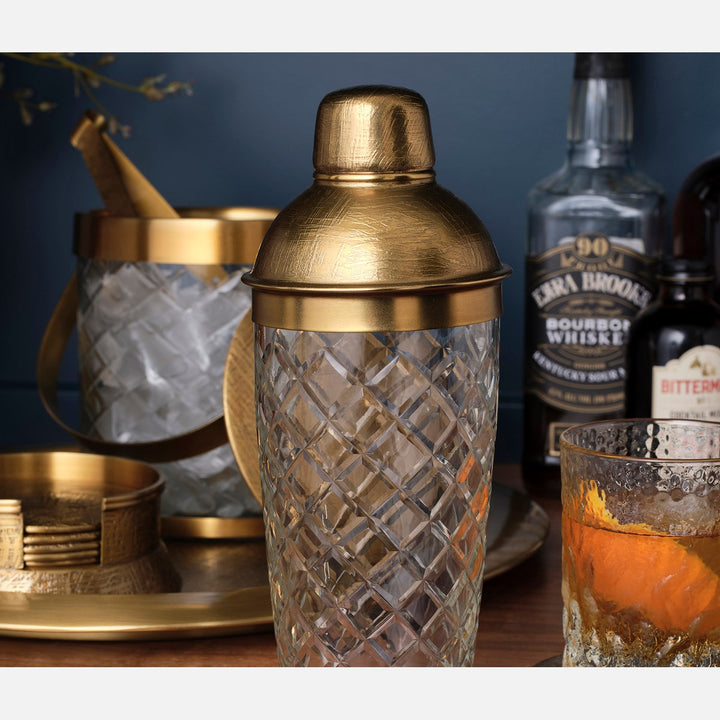 Sevasti Antique Brass Diamond Etched Cocktail Shaker Metal/Glass