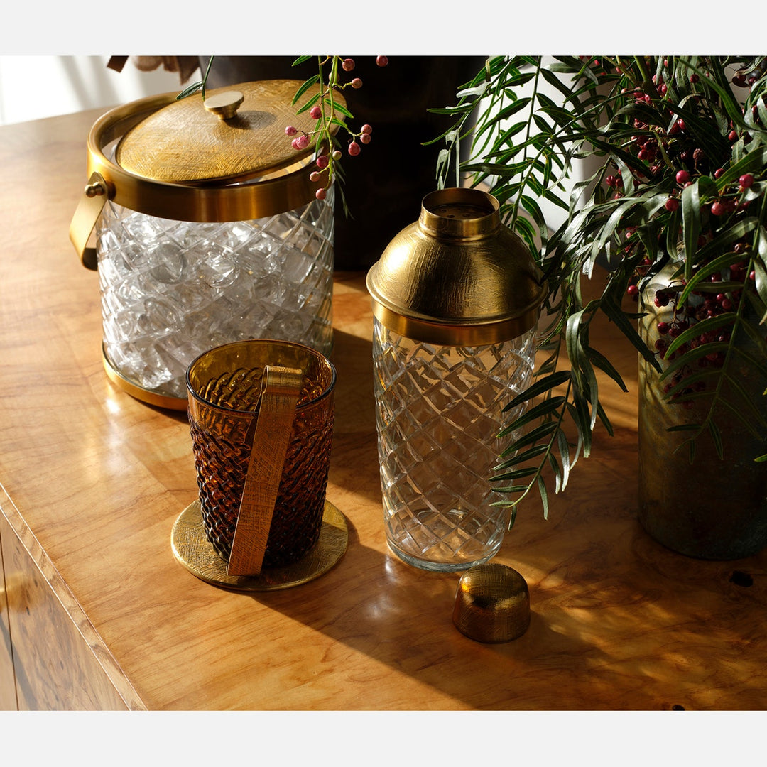 Sevasti Antique Brass Diamond Etched Cocktail Shaker Metal/Glass