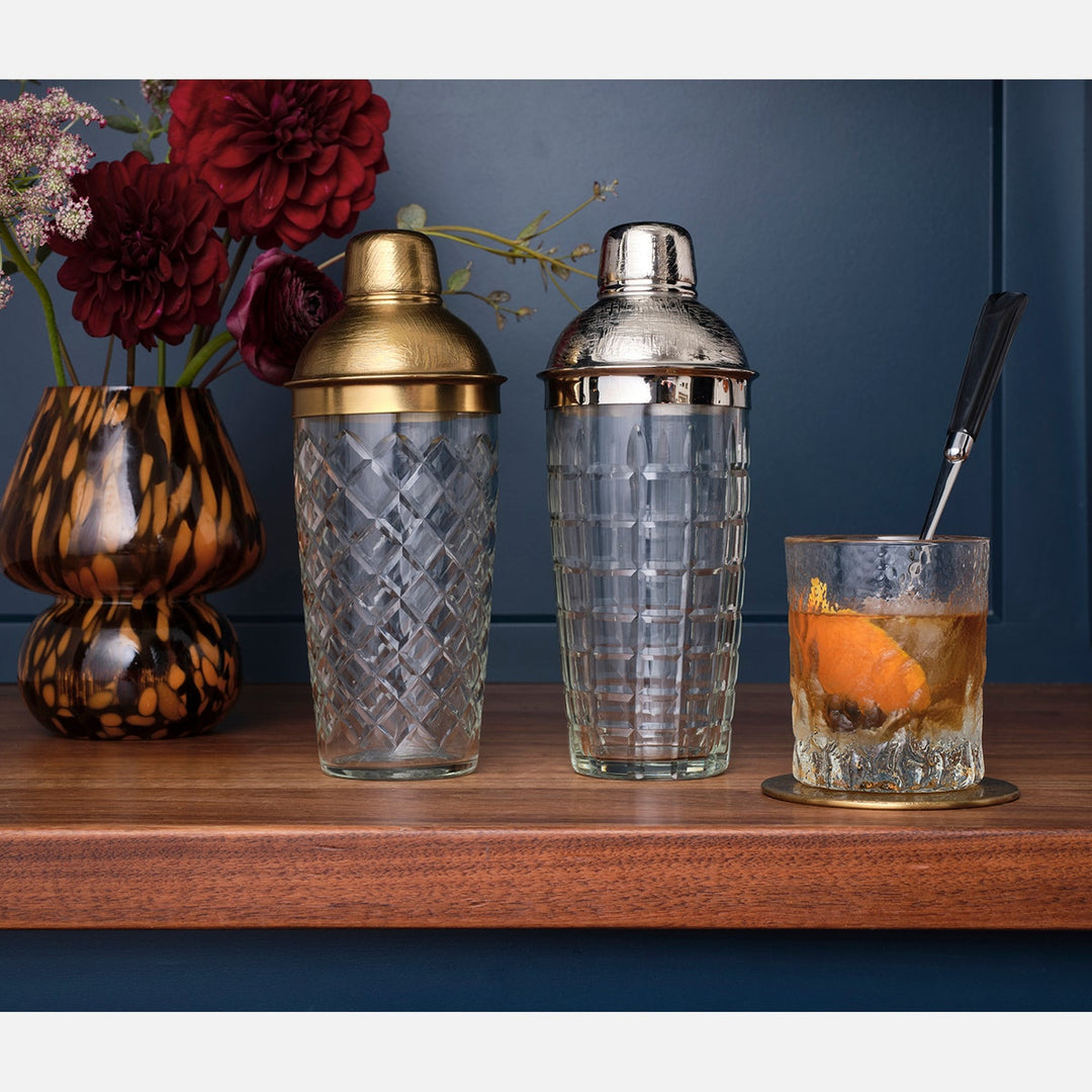 Sevasti Antique Brass Diamond Etched Cocktail Shaker Metal/Glass