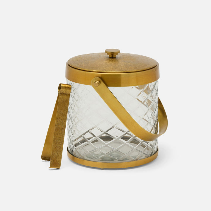 Sevasti Antique Brass Diamond Etched Ice Bucket W/ Tongs Metal/ Glass