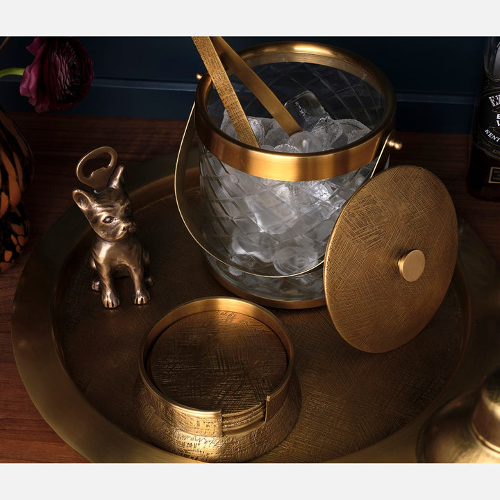 Sevasti Antique Brass Diamond Etched Ice Bucket W/ Tongs Metal/ Glass