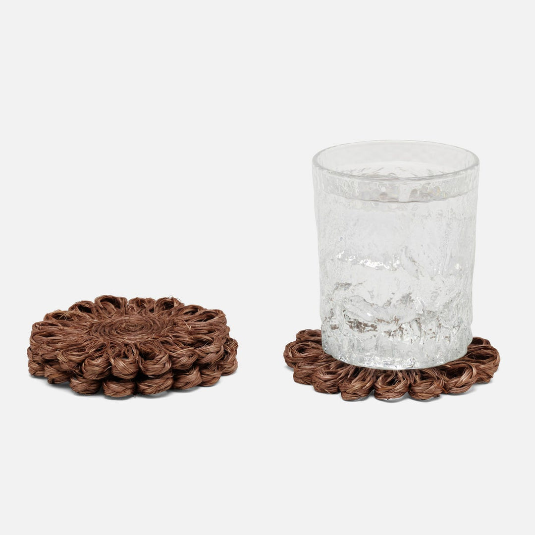 Teigan Brown Floral Coasters Abaca Boxed Set Of 4