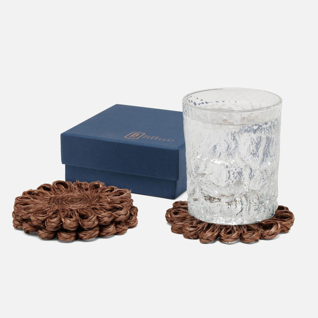 Teigan Brown Floral Coasters Abaca Boxed Set Of 4