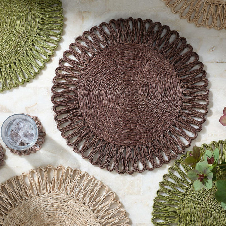 Teigan Brown Floral Coasters Abaca Boxed Set Of 4