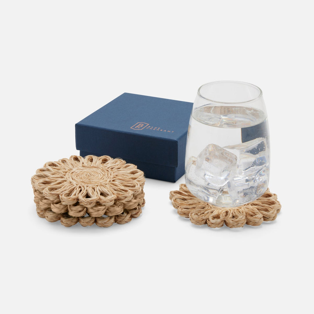 Teigan Natural Floral Coasters Abaca Boxed Set Of 4
