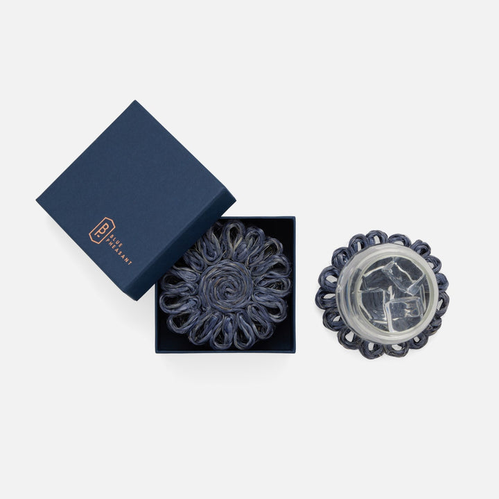Teigan Navy Floral Coasters Abaca Boxed Set Of 4