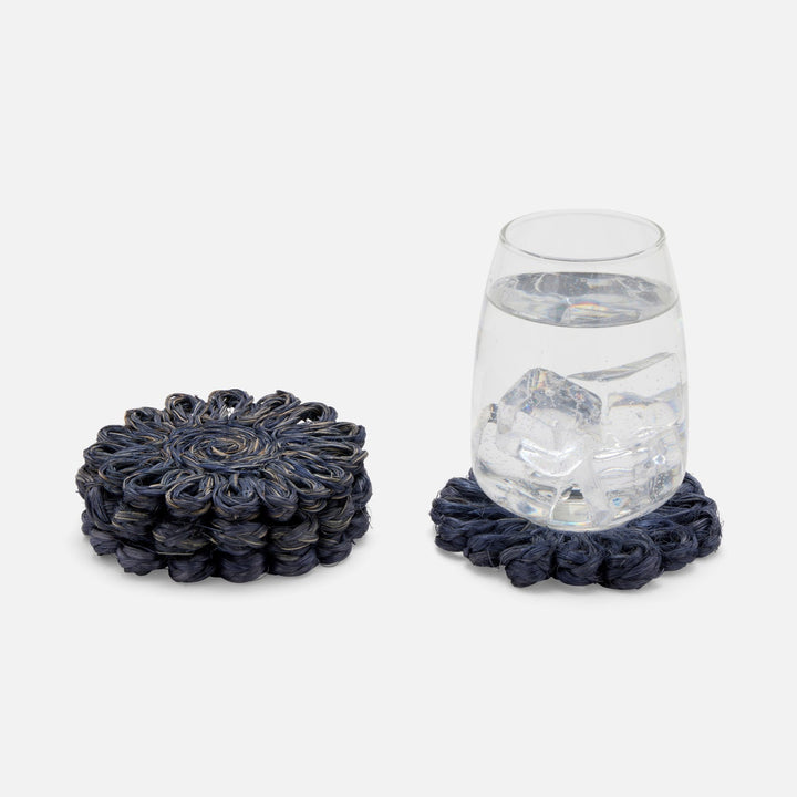 Teigan Navy Floral Coasters Abaca Boxed Set Of 4