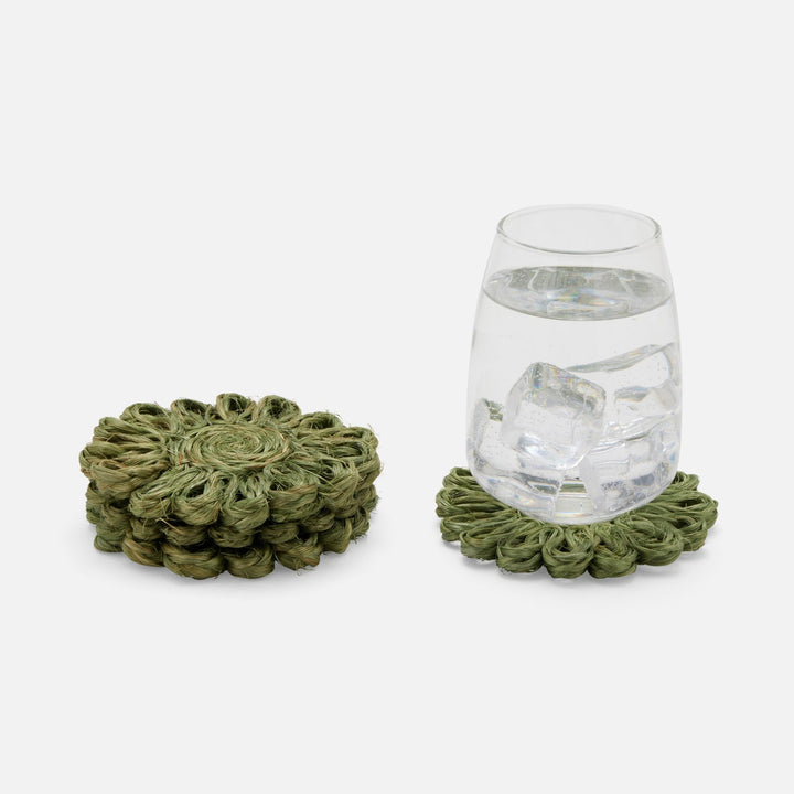 Teigan Olive Floral Coasters Abaca Boxed Set Of 4