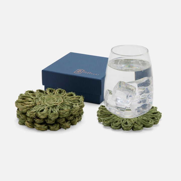 Teigan Olive Floral Coasters Abaca Boxed Set Of 4