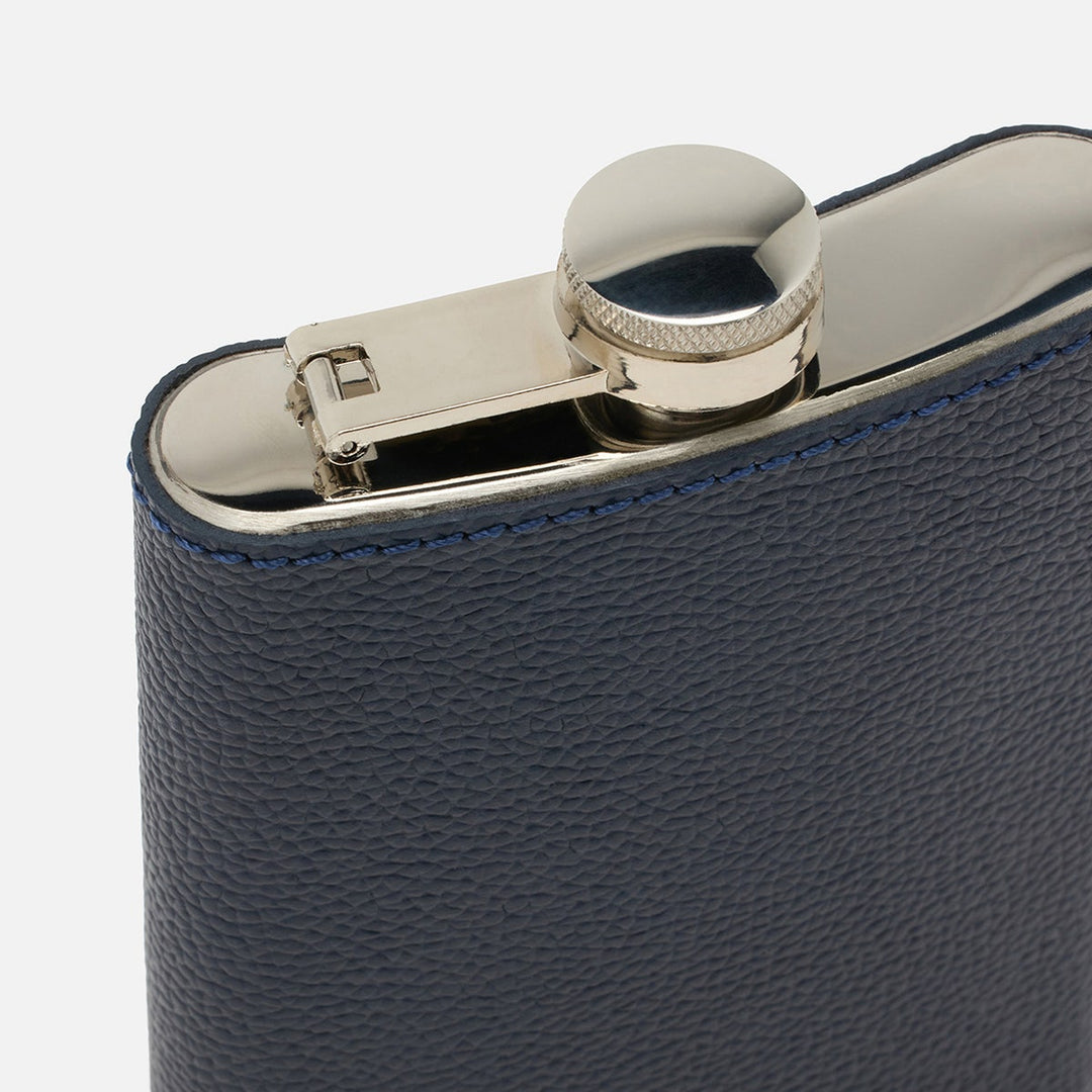 Warren Navy Flask Stainless Steel/Full-Grain Leather