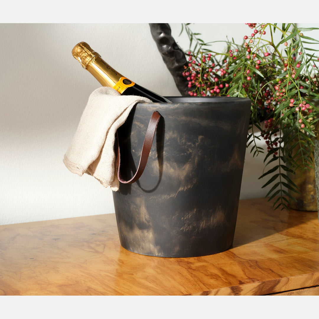 Wesley Black/Gold Swirled Champagne Bucket Resin