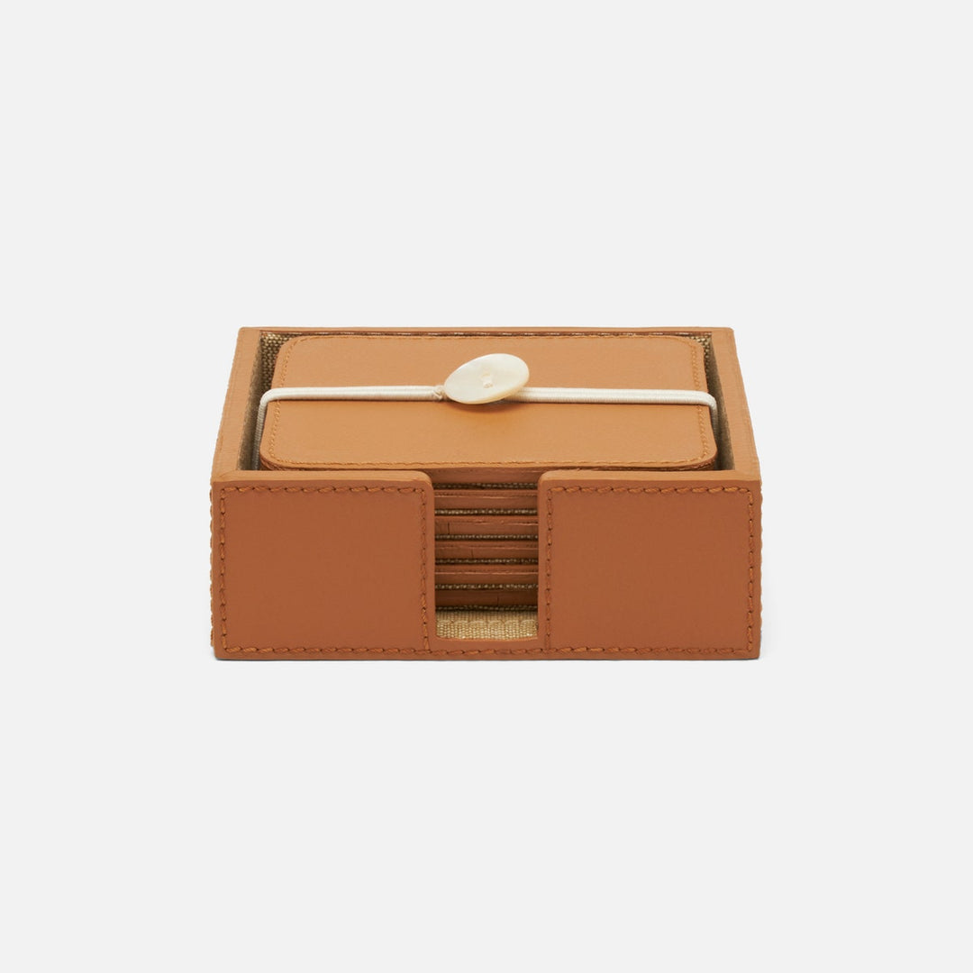 Brisbane Cognac Coasters Set Of 6 Square Marine Leather