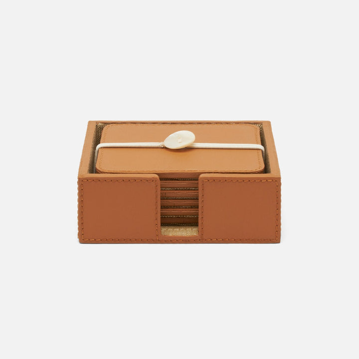Brisbane Cognac Coasters Set Of 6 Square Marine Leather