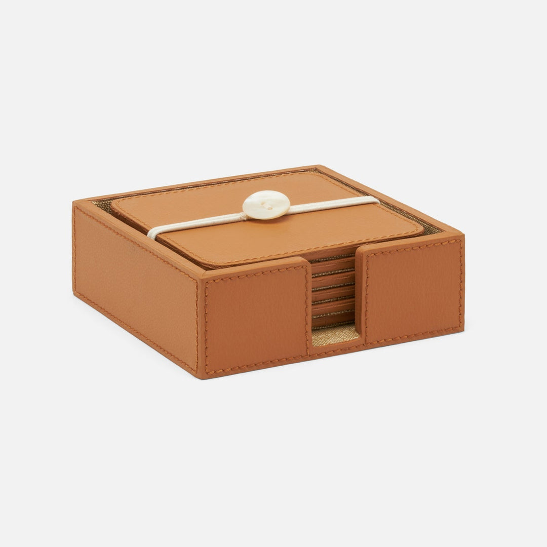 Brisbane Cognac Coasters Set Of 6 Square Marine Leather