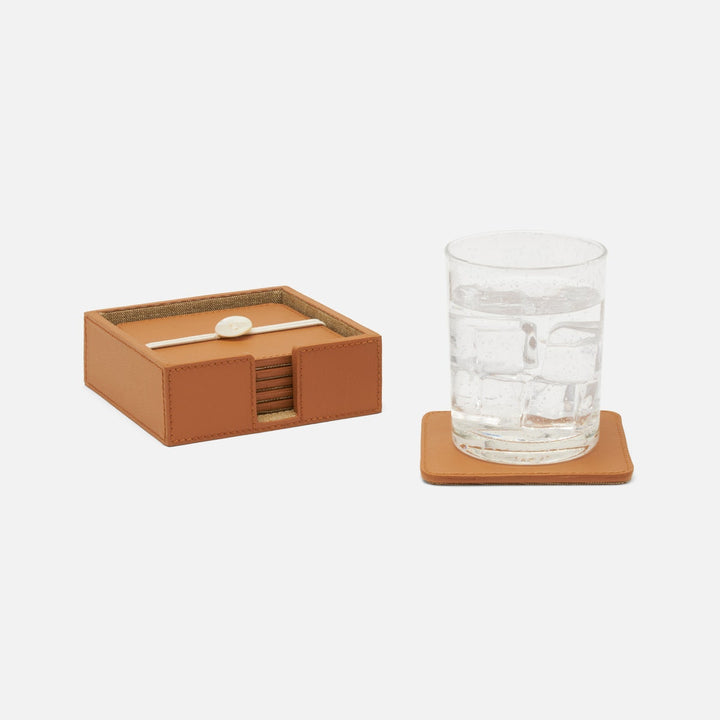Brisbane Cognac Coasters Set Of 6 Square Marine Leather