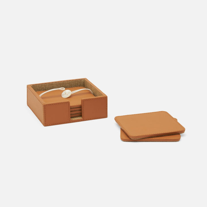 Brisbane Cognac Coasters Set Of 6 Square Marine Leather
