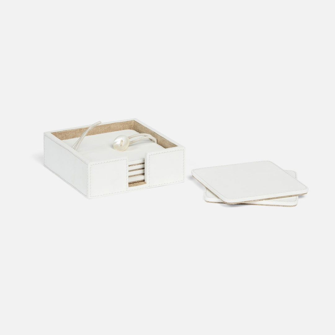 Brisbane Bright White Coasters Set Of 6 Square Marine Leather