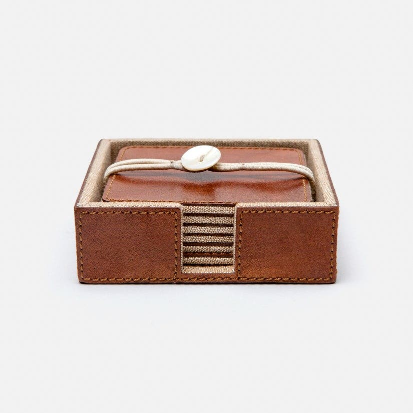 Bristol Tobacco Leather Coasters Set Of 6 Full-Grain Leather