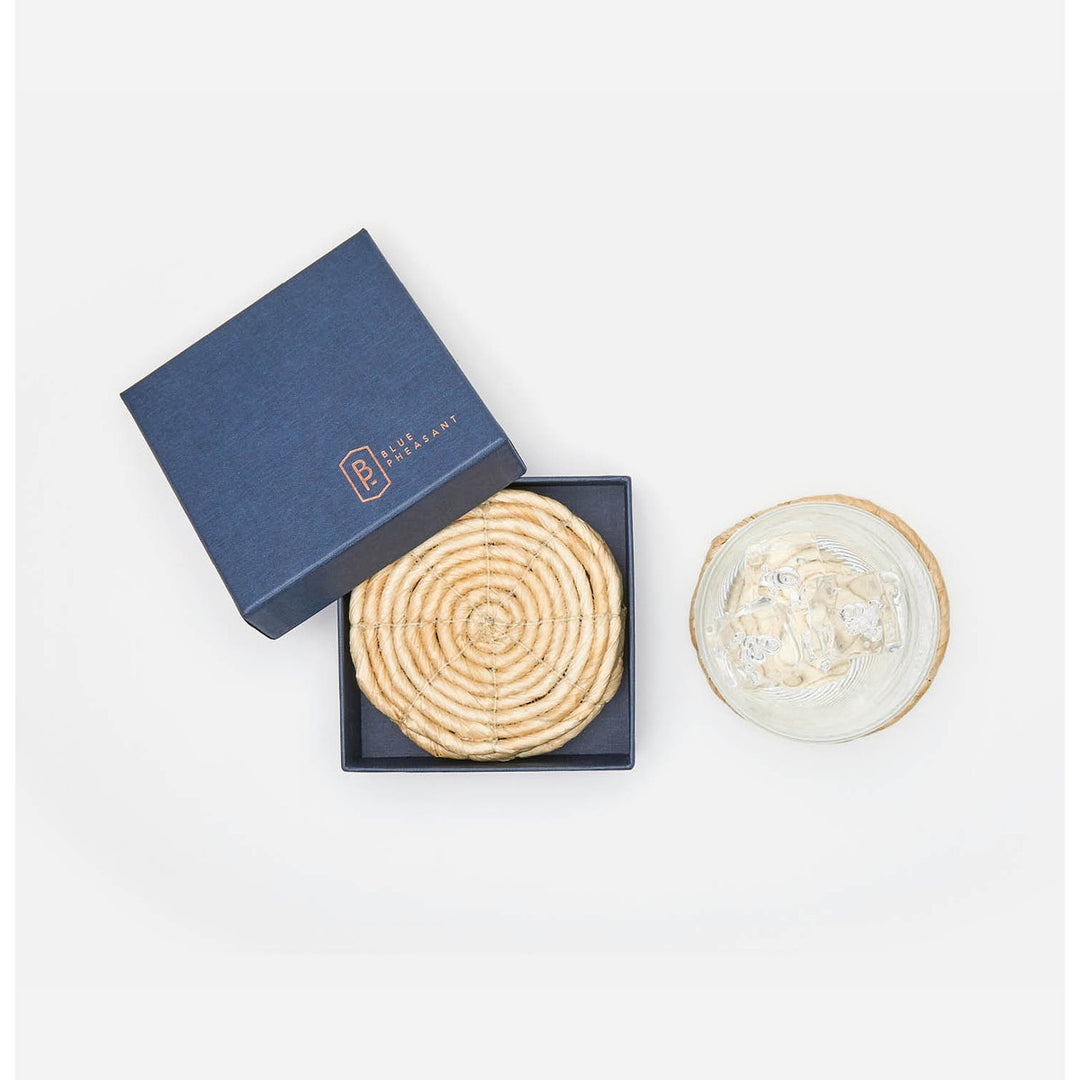 Lauren Bleached Banana Bark Round Coasters Boxed Set Of 4