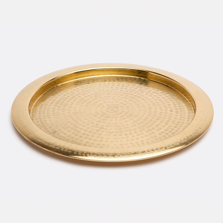 Winsford Shiny Brass Tray Round Hammered Brass